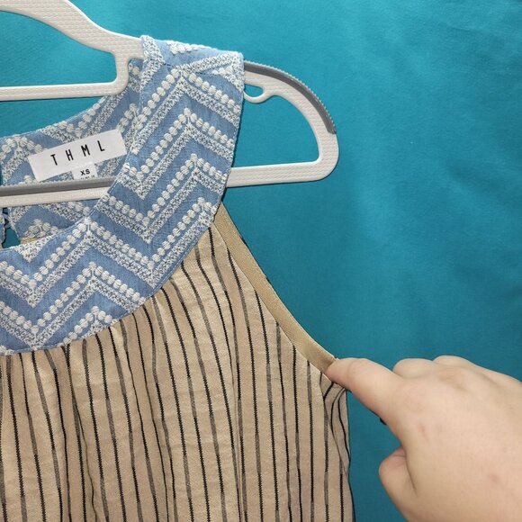 THML Womens XS Sleeveless Striped Dress With Embroidered Blue Chevron Neckline - Picture 5 of 10
